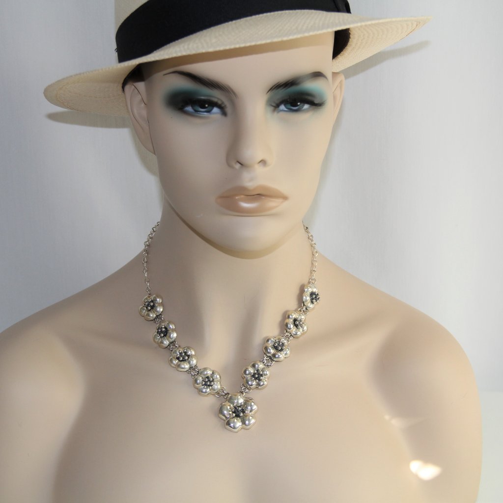 Sterling Silver Flower Link Necklace